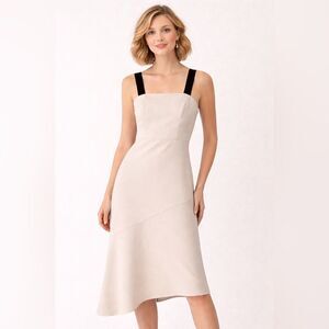 COOPER ST Ivory Asymetric Midi dress with black straps